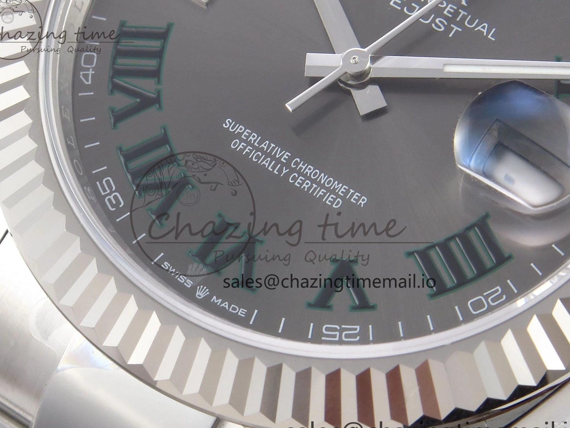 MiroTime 0131 GoodFit DateJust 41 126334 EWEF Best Edition Gray Dial Green Roman on Oyster Bracelet A 1054